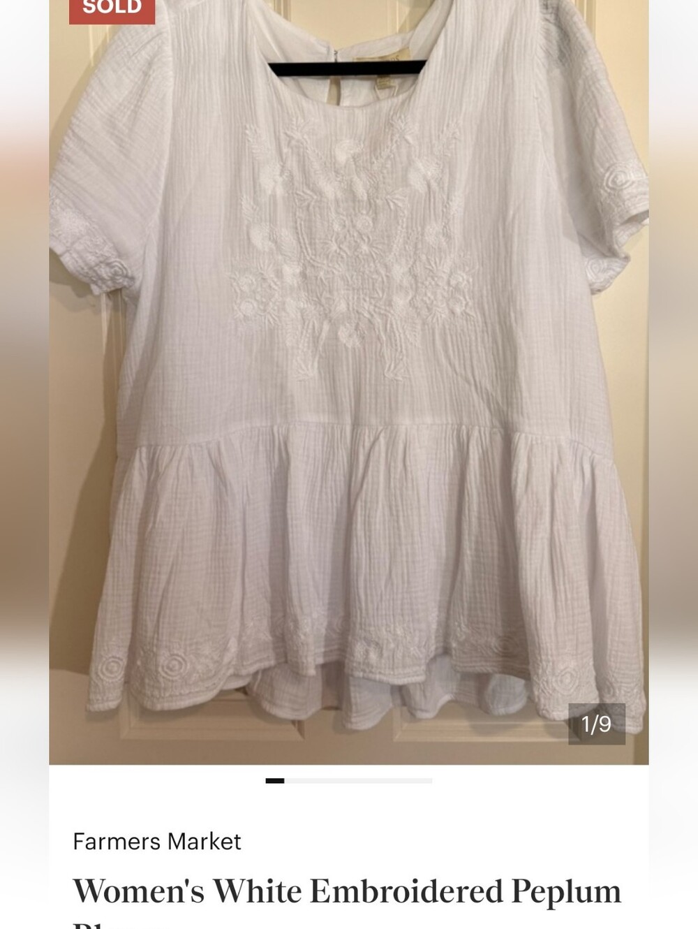 Women's White Embroidered Peplum Blouse